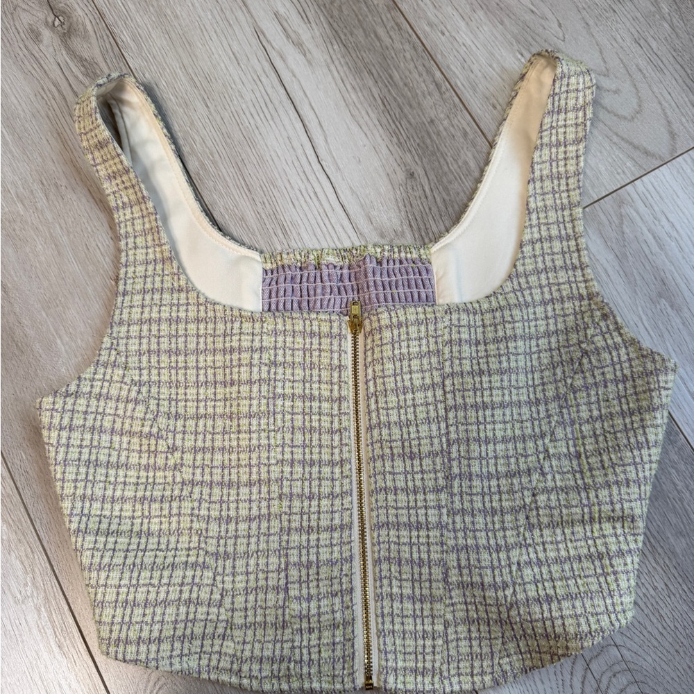 House of Harlow 1960 Plaid Crop Top - Yellow and Purple